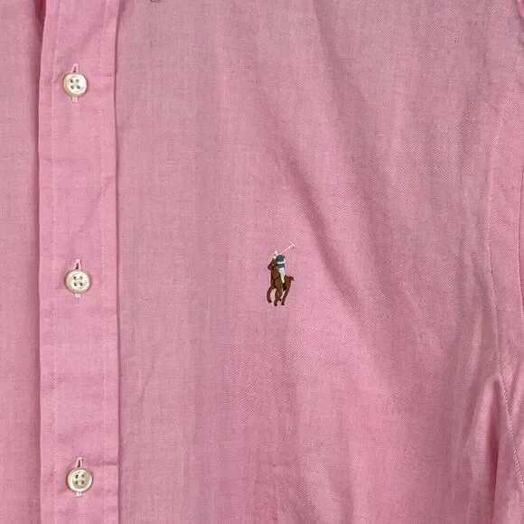 NEW Polo Ralph Lauren Mens 16.5 34/35 (Large) Cotton Button Down Solid Pink $125